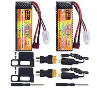 2PCS 7.4V 3500mAh 35C 2S Batterie Lipo T-Plug & 2PCS Ligne de Charge USB pour MJX H16P H16E H16GT H16BM H16PL 14301 HP161S HP163S HP141 HP141S RC Voiture Miniature à Grande Vitesse pour Le Drift