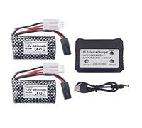 2PCS 7.4V 800mAh 5500-2P Plug Batterie au Lithium & 1PCS Chargeur 2 en 1 pour 9130 9135 9136 9137 9138 9145 RC Toy Car RC 4WD High Speed Off-Road RC Car