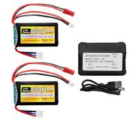 2PCS 7.4V2S 50C 800mAh Batterie Li &JST et PH2.0 Plug avec Chargeur 2-en-1 pour SCX24 télécommande Voiture,la Plupart 1/10, 1/16, 1/18, 1/24 Voitures RC, camions et Drones