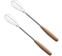 2Pcs 8 Petits Fouets en Métal Mini Fouet avec Manche en Bois Acier Inoxydable Antiadhésif pour la Cuisson Ballon à Main Multifonction pour Restaurant à Domicile