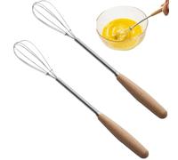 2pcs 8 pouces mini-fouilles, poignée en bois, acier inoxydable antiadhésif, fouet à main multifonctionnel pour la cuisson, la cuisson
