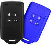 2pcs Accessoire Clé De Voiture Compatible Avec Renault Smart Key 4-Bouton,Coque En Silicone Souple Avec Embout Porte-Clé-Pour Clio/Espace 5/Master Bus/Talisman/Megane Usw (Noir+Bleu)