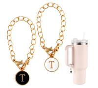 2pcs Accessoires de Pendentif Lettre pour Stanley Tasse, Poignée de Lettre Initiale Nom Personnalisé Chaîne Pendentif Alphabet pour Stanley Gobelet (Lettre T)