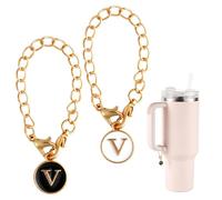 2pcs Accessoires de Pendentif Lettre pour Stanley Tasse, Poignée de Lettre Initiale Nom Personnalisé Chaîne Pendentif Alphabet pour Stanley Gobelet (Lettre V)