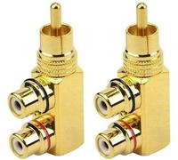 2pcs Adaptateurs Répartiteurs RCA Mâle à Angle Droit 90Degrés vers 2Prises RCA Femelles Audio Vidéo Connecteur en Métal Plaqué