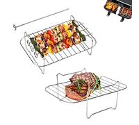 2Pcs Air Fryer Rack, Double Couche Grille avec 4 Brochettes, Accessoires pour Friteuse à Air, Support de Déshydrateur en Acier Inoxydable Compatible avec Ninja Foodi