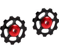 2pcs alliage d'aluminium 11T CNC jockey roue arrière - poulie pour roue de vélo (noir+rouge)