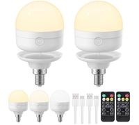 2pcs Ampoule LED E14 rechargeable USB C - 3 couleurs et intensité variable Aimant inclus et télécommande - 6 W