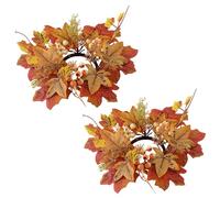 2pcs Anneau de Bougie d'automne 9, 8 Pouces Anneau de Bougie d'automne Couronne Feuille Feuille grâces grâces Mini Couronne ' pour piliers décoration Table Tab