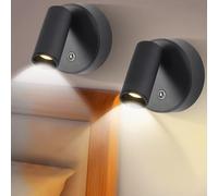 2pcs Applique Liseuse À Commande Tactile, Led Lampe De Lecture, Lampe Murale Sans Fil Rechargeable Usb, Applique Murale Led, Tactile Gradation, 3 Modes De Couleur Pour Chambre Salon Lecture(Noir)