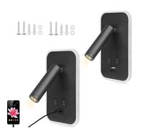 2Pcs Applique Murale Chambre LED avec port de charge USB, 3W+9W 3000K Fixation Murale Spot Rotatif, Lumières Mural Lit Noir