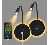 2PCS Applique Murale Interieur LED, Lampe de Lecture avec interrupteur, Liseuses Murales de Chevet Réglable avec Chargeur USB, 3000K Lecture de Chevet Applique Murale pour Chambre Salon (Noir)
