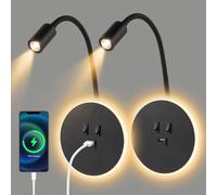 2PCS Applique Murale Interieur LED, Liseuse de Chevet avec interrupteur, port de charge USB, Rotation à 360°Liseuses Murales, 3000K Lampe de Lecture de Chevet Applique Murale pour Chambre, Salon(E)
