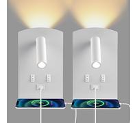 2PCS Applique Murale Interieur LED, Liseuse de Chevet avec interrupteur, port de charge USB, Rotation à 360°Liseuses Murales, 3000K Lampe de Lecture de Chevet Applique Murale pour Chambre, Salon(D)