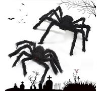 2pcs Araignée Géante Poiluem, Araignée Noire Géante, Araignée Halloween, Araignée Poilue, Peluche Fausse Araignée, Araignée Noire,Halloween Decoration Araignée