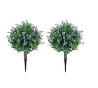 2PCS Artificial Topiary Ball Tree, Blue Camellia Round Leaves Eucalyptus Artificial Tree with Ground Spike, Fake Evergreen for Garden Yard Front Porch Patio Decor 17.8 inch