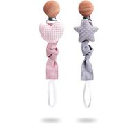 2pcs Attache Sucette Avec Pince Attache Tetine Bois- Accroche Tetine Bebe Personnalisé Pour Garçon Et Fille - Ultra Doux - Peluche - Cadeau Naissance Personnalisé (Amour + Étoiles)