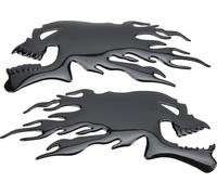 2pcs autocollant réservoir de carburant 3D universel Flame Skull Decal décorations pour motoblack