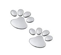 2pcs Autocollants de Voiture d'impression de Patte de Chien en Argent 3D pour véhicule Windows décoration de Salle de Bains élégant et populaireDurabilité
