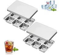 2PCS Bac a Glacon avec Couvercle, Moule à glaçons en acier inoxydable, 12 Carrés Moule Glaçon Carré, Empilable Grand Bac à Glaçons pour Whisky, Cocktails, Boissons, Vin, Fruits, sans BPA
