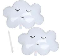 2pcs ballon blanc papier d'aluminium smiley ballons nuages fête -décoration avec sarbacane