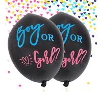 2pcs Ballon Révélateur de Genre, Ballons de Confettis de Révélation du Sexe avec Confettis Roses et Bleus et Ruban pour Fête de Révélation du Sexe (Ballon Garçon ou Fille + Confettis en Forme de Cour)