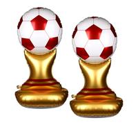 2pcs Ballons en Feuille d'Aluminium Trophée Football de 1,5m, Décorations Fête Géantes Autoportantes en Forme Trophée Champion pour Anniversaire Sportif Célébration Fan Football (Rouge)