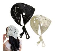 2pcs bandana bandeau de bande respirant crochet bandana tricot têtes écharpe avec des cravates hallow floral vintage têtes kerchief pour filles accessoires de cheveux noirs & beige, bandeau