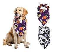 2pcs Bandana Chien Halloween, 65x45cm Bandanas Chien Triangle Réglable Foulard Chien pour Petit Moyen Grand Chien Costume de Chien Halloween (Tête de Mort, Tête de Chien)