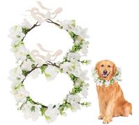 2pcs / bande de fleur set 8,1x9,9 pouce couronne de fleur en tissu artificiel pour tenue de mariage pour chien avec bandeau de fleur réglable pour les femmes couronne élégante ruban blanc pour l