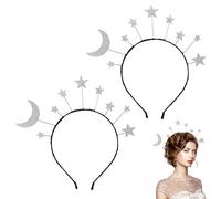 2pcs Bandeau Étoile Lune, Bandeau Halo Étoile Pailleté Cerceau à Cheveux Étoile en Alliage Casque Étoile Déesse Accessoire de Cheveux pour Fille Femme Fête d'Anniversaire Costume de Ramadan