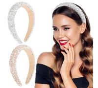 2pcs Bandeaux Cheveux Pailleté Serre-tête Large avec Strass Perle Brillant Argent Champagne Headband Paillette Éponge Accessoires de Coiffure Décoratif pour Femmes Filles Fête Noël Nouvel An Carnaval