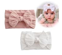 2pcs Bandeaux pour Bébé Fille, Accessoires de Cheveux Élastiques avec Nœud, Blanc et Rose