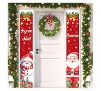 2pcs Banderole Joyeux Noël - Bannières de Porte Décoration en Français Décoration Extérieure pour Porte d'Entrée,rouge