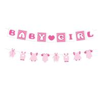 2pcs Bannière Baby Shower, Bannière Corde à Linge de Body Décorations Révélation du Sexe Guirlande en Papier Pancarte pour Fournitures Arrière-Plan Mur de Fête (Fille)