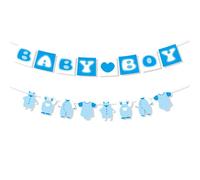 2pcs Bannière Baby Shower, Bannière Corde à Linge de Body Décorations Révélation du Sexe Guirlande en Papier Pancarte pour Fournitures Arrière-Plan Mur de Fête (Garçon)