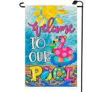 2Pcs Bannière Bienvenue À Notre Piscine Summer Flamingo Drapeau