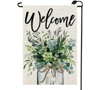 2Pcs Bannière Bienvenue Au Printemps Avec Ce Bocal Mason Fleurie Vert | 30X45Cm Drapeau Durable Éclatantes Bannière Cour Pour Vacances Plage