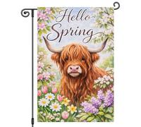 2Pcs Bannière Bonjour Fleur De Vache Des Highlands | 30X45Cm Drapeau De Jardin Suspendre Éclatantes Bannières Pour Intérieure Extérieure