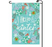 2Pcs Bannière Bonjour Hiver Flocon De Neige Baie Fleur Drapeau De Cour