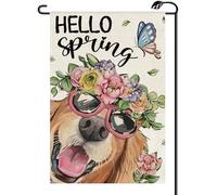 2Pcs Bannière Bonjour Printemps, Chien Avec Chapeau Fleurie, Été