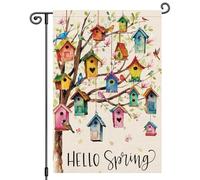 2Pcs Bannière Bonjour Printemps Oiseau Fleur Arbre Nichoir Drapeau De Cour | 30X45Cm Drapeau De Jardin Durable Double Face Drapeaux De Jardin Pour Toutes Les Saisons Ferme