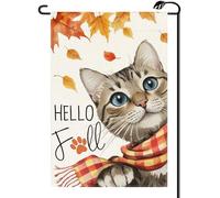 2Pcs Bannière Chat Mignon Bonjour Automne Thanksgiving Feuilles D'Érable