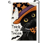 2Pcs Bannière Chats Noirs Halloween Automne Hiver Chapeau De Sorcière Farce | 30X45Cm Drapeau Double Face Résistant Drapeaux Pour Plage Fêtes