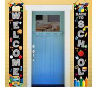 2pcs Bannière de Bienvenue à l'École, Couplet de Rentrée Scolaire Bannière du Premier Jour d'École Bannière de Rentrée Scolaire Décoration Rentrée Scolaire pour École salle de Classe (Noir)