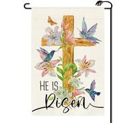2Pcs Bannière Il Est Ressuscité Pâques Religieux Croix Christianisme Fleur | 30X45Cm Drapeau Résistant Double Face Drapeaux Pour Fêtes Ferme