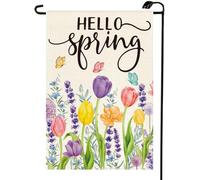 2Pcs Bannière Tulipe Printanière Lavande Bonjour Fleur Drapeau De Cour