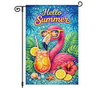 2Pcs Bannières Bonjour Été Flamingo Tropical Drink & | 30X45Cm Drapeau De Cour Durable Décoratif Bannière Pour Vacances Ferme
