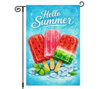 2Pcs Bannières Bonjour L'Été, Glace À L'Eau Drapeau De Cour | 30X45Cm Drapeau Durable Éclatantes Drapeaux De Jardin Pour Ferme Toutes Les Saisons