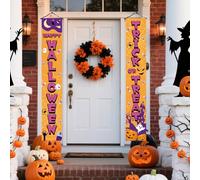 2pcs Bannières de Porte Halloween Trick or Treat, Panneau Joyeux Halloween Citrouille Fantôme Décorations Suspendues Fête pour Porte d'Entrée Maison Hantée Décoration Intérieure et Extérieure